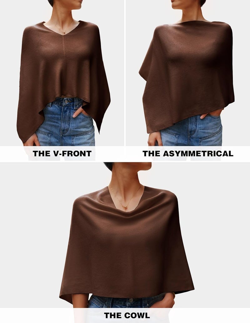 Puli Women Capri Poncho Sweater Slimming Fit Cropped Versatile Shawl Soft Knit Wraps Cowl Neck Short Tops - Image 4